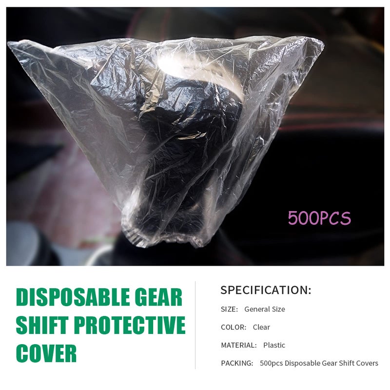None/Brand 500PCS Disposable Gear Shift Cover Plastic Transparent Car Gear Shift Protective Covers with Elastic Trims for Car Gear Shift Protection - Image 2